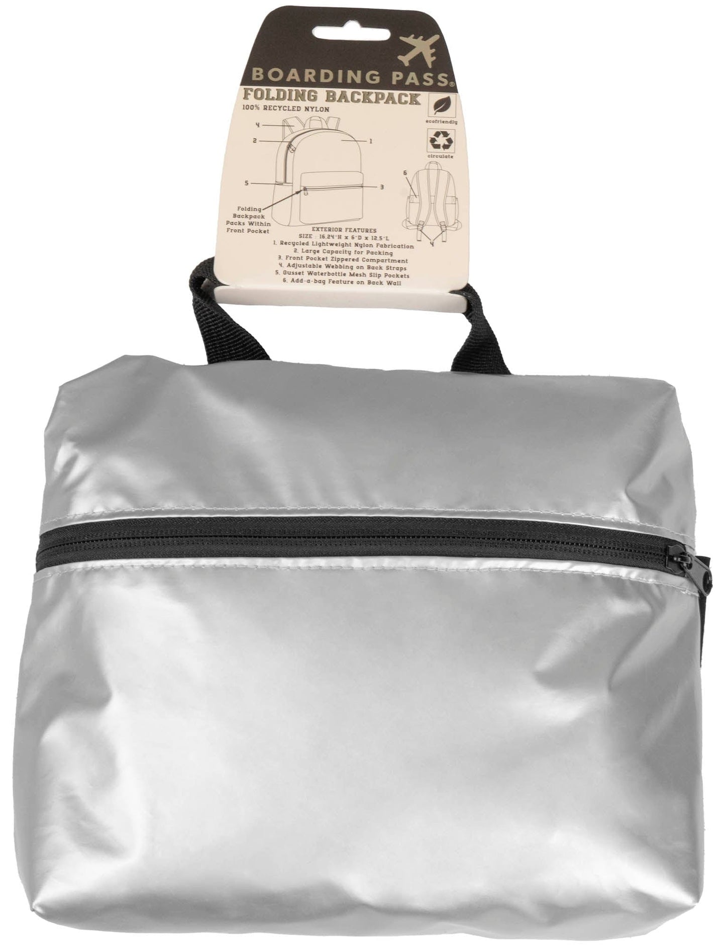 Boarding Pass Recycled Metallic Foldable & Packable Pouch Backpack