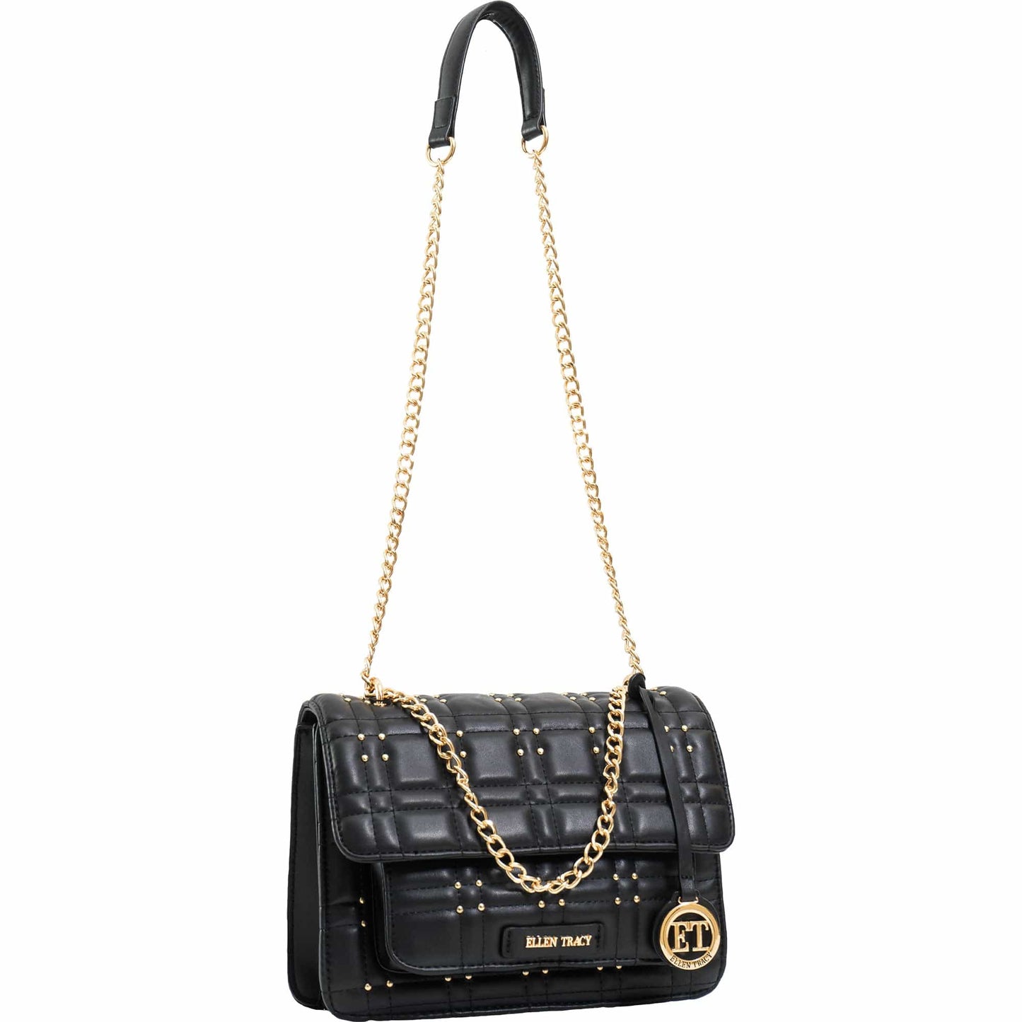 Ellen Tracy Studded Smooth Square Quilted Flap Crossbody