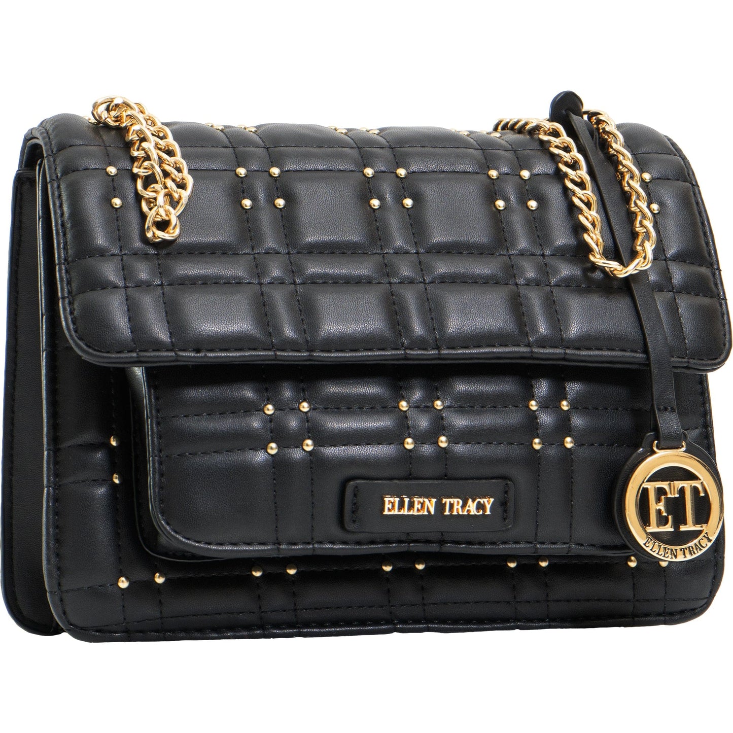 Ellen Tracy Studded Smooth Square Quilted Flap Crossbody