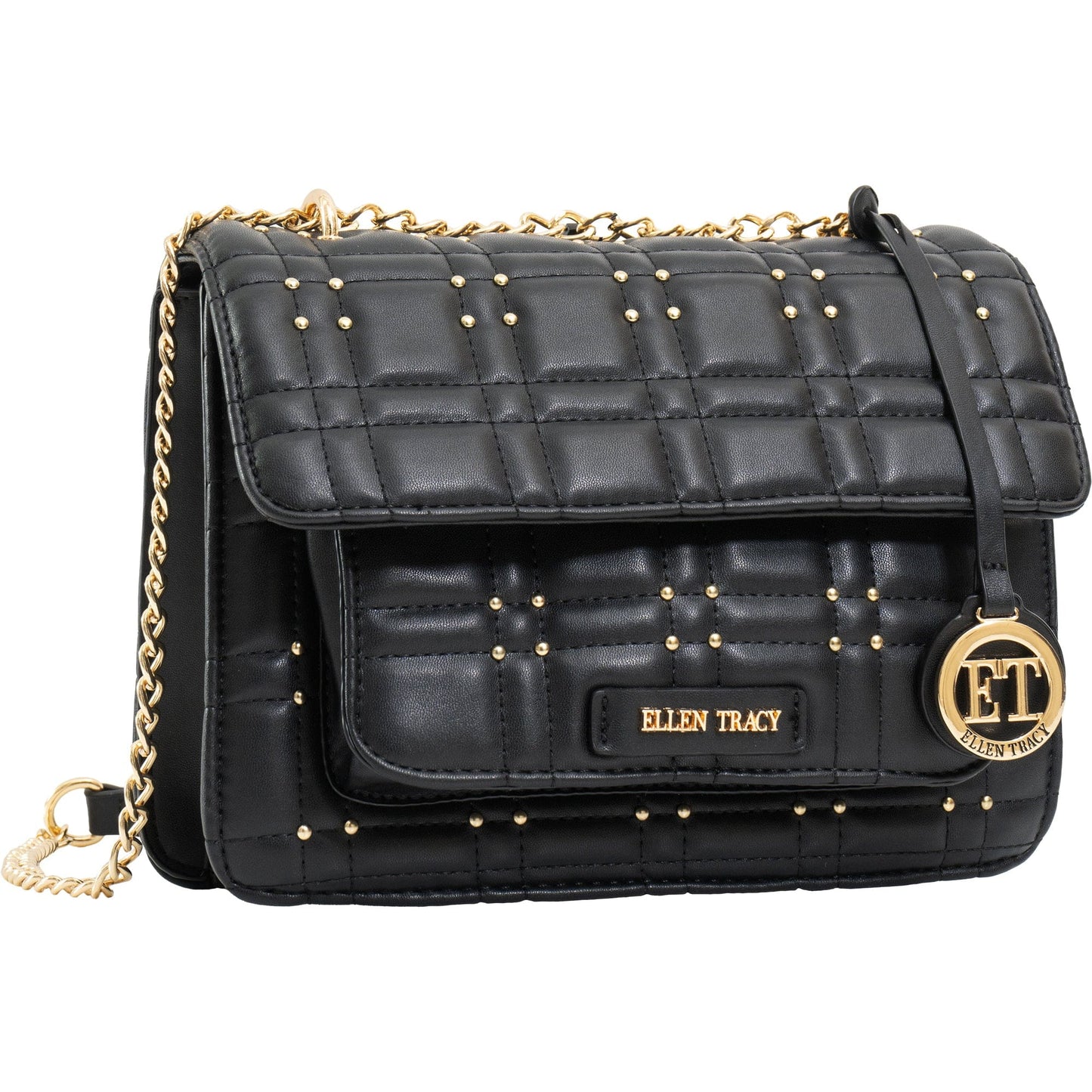 Ellen Tracy Studded Smooth Square Quilted Flap Crossbody