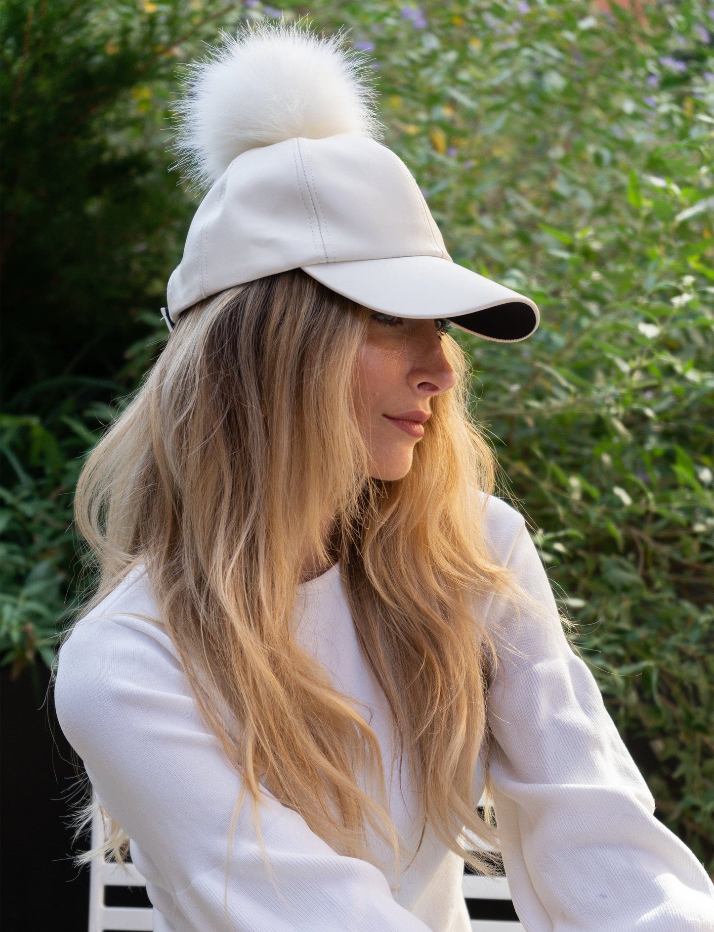 Magid Faux Leather & Fur Pom Pom Baseball Cap