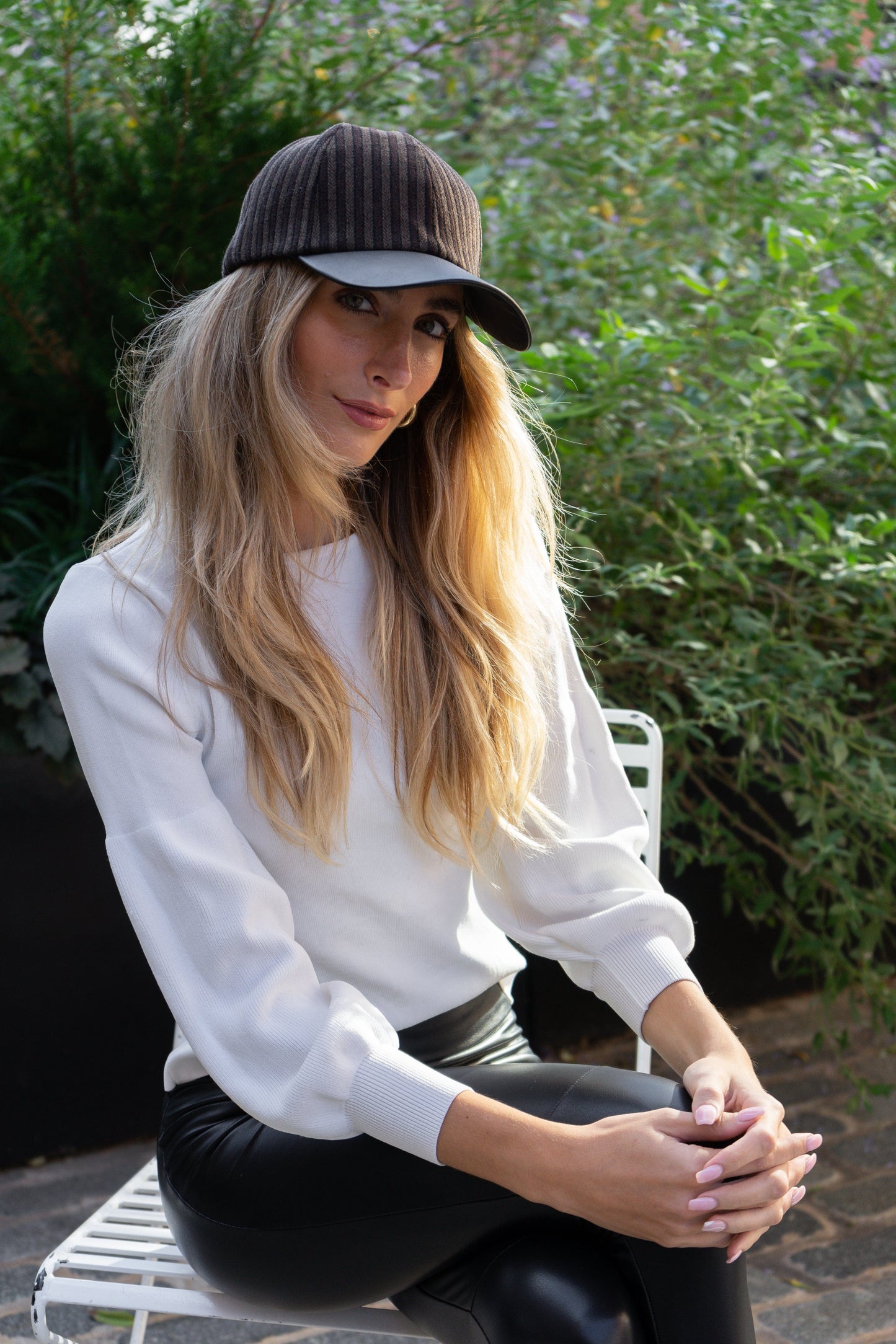 Magid Striped Felt Faux Leather Brim Baseball Cap