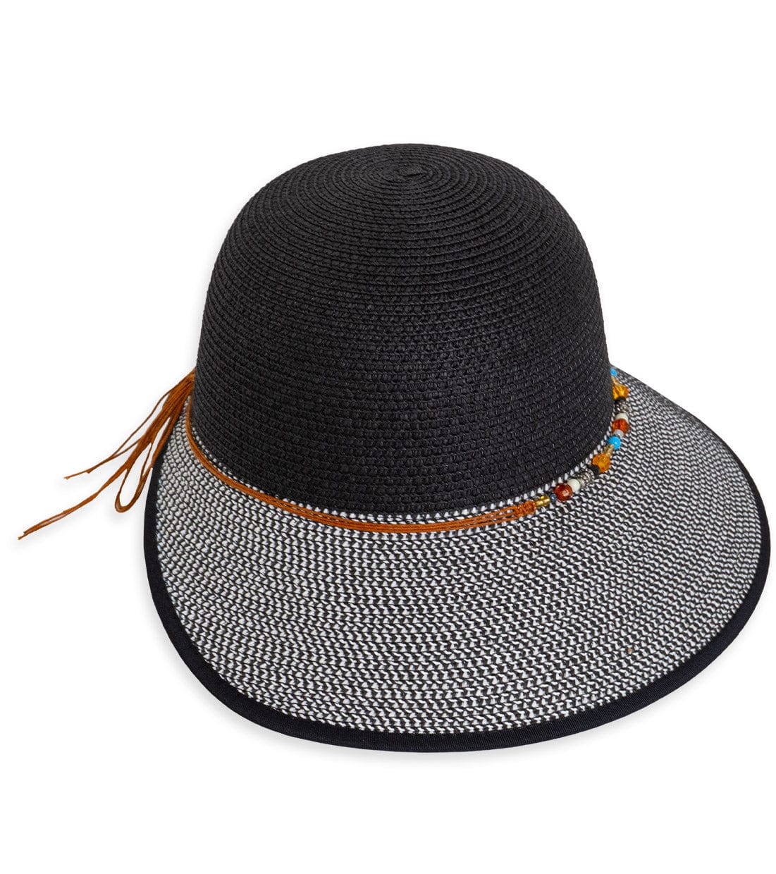 Magid Beaded Crown Two Tone Straw Bucket Hat