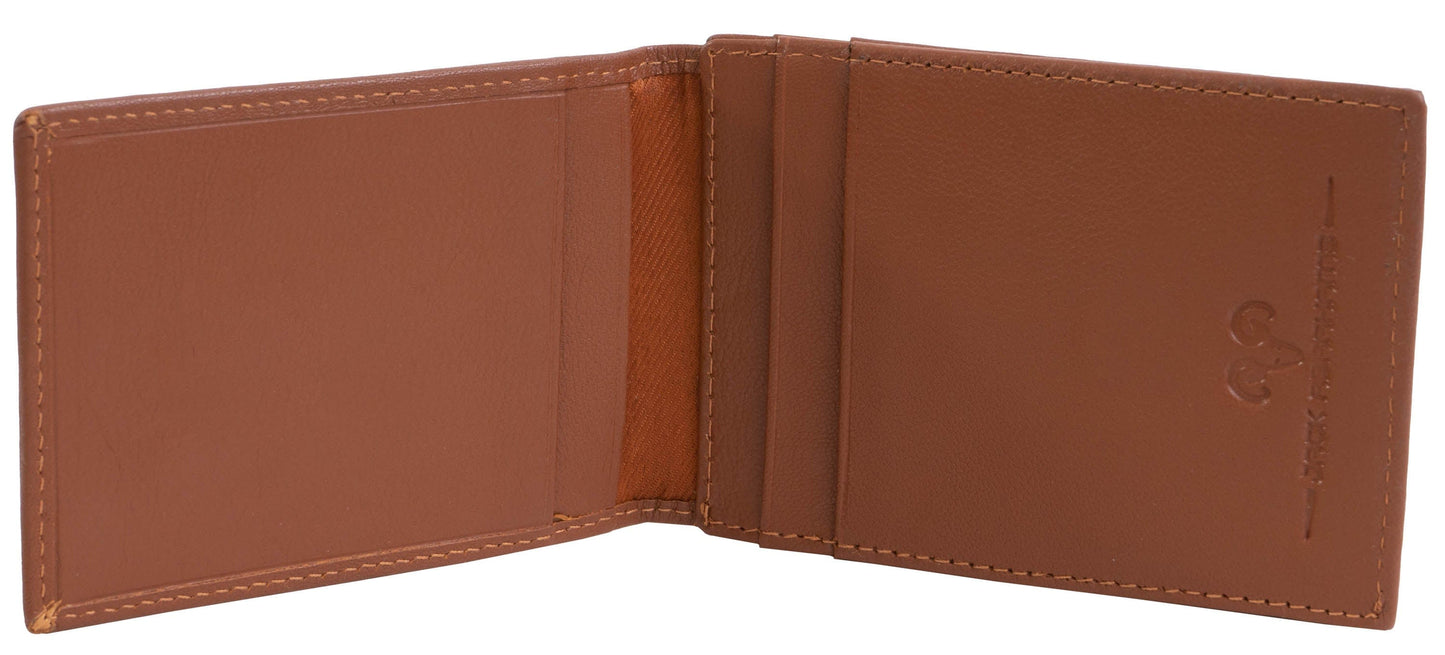 Jack Abrahams Goat Nappa Leather Bi-Fold Card Case Wallet Cognac