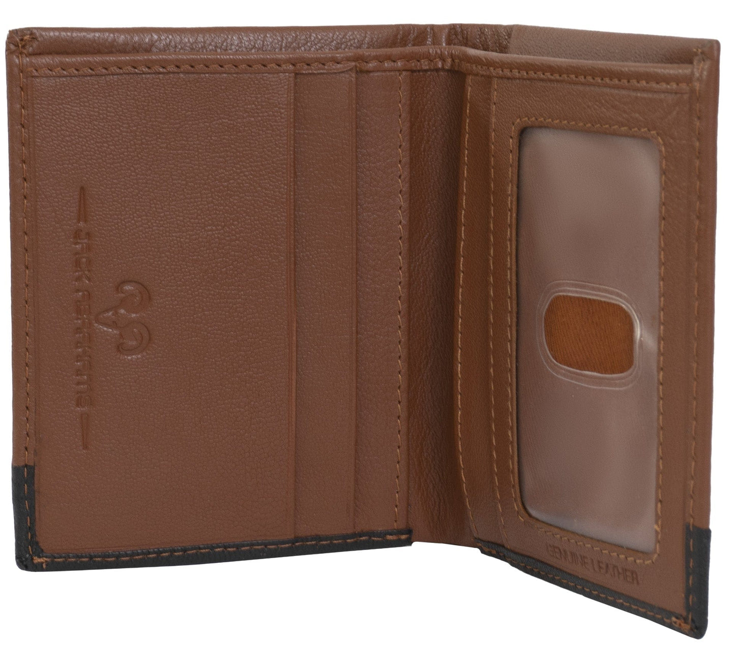 Jack Abrahams Goat Nappa Leather Bi-Fold Wallet with ID Window Cognac/Black