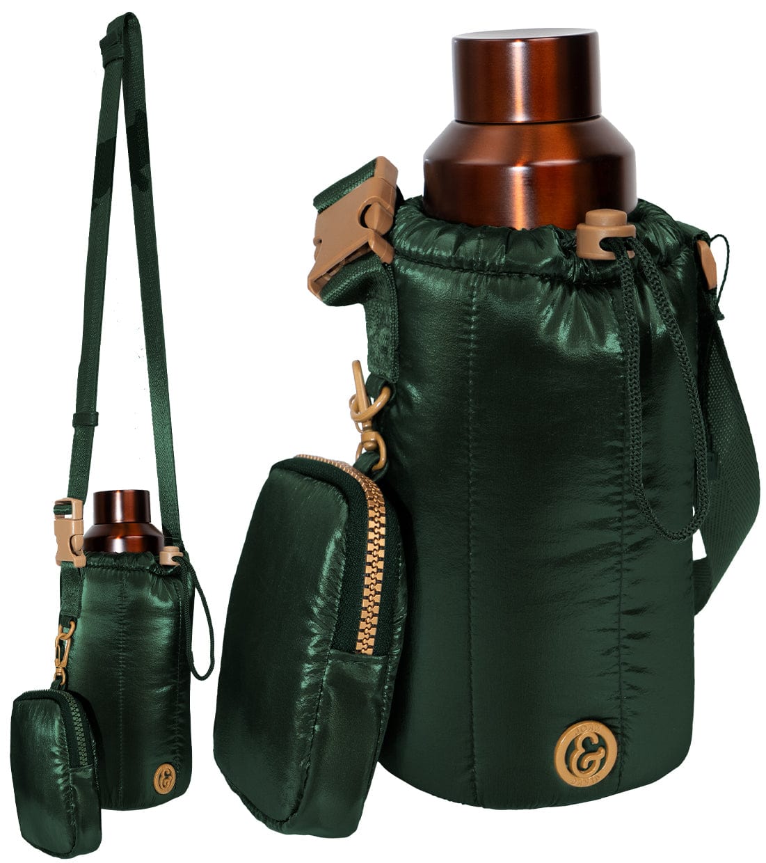 Joan & David Tubular Quilted Metallic Water Bottle Holder Sling Bag