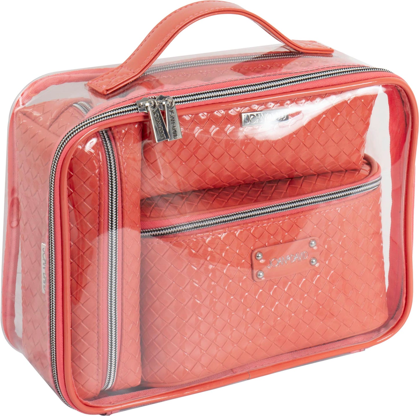 Joan & David Patent Woven 4 Piece Clear Cosmetic Bag Set