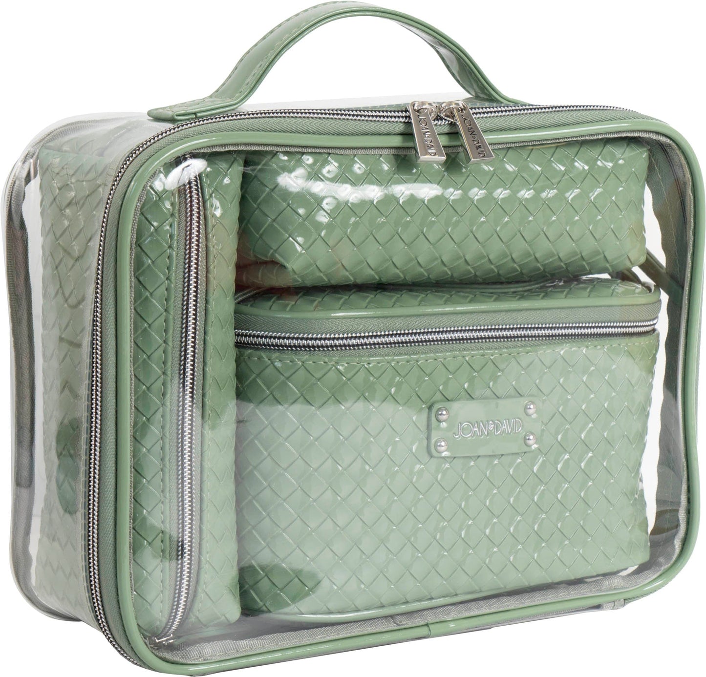 Joan & David Patent Woven 4 Piece Clear Cosmetic Bag Set