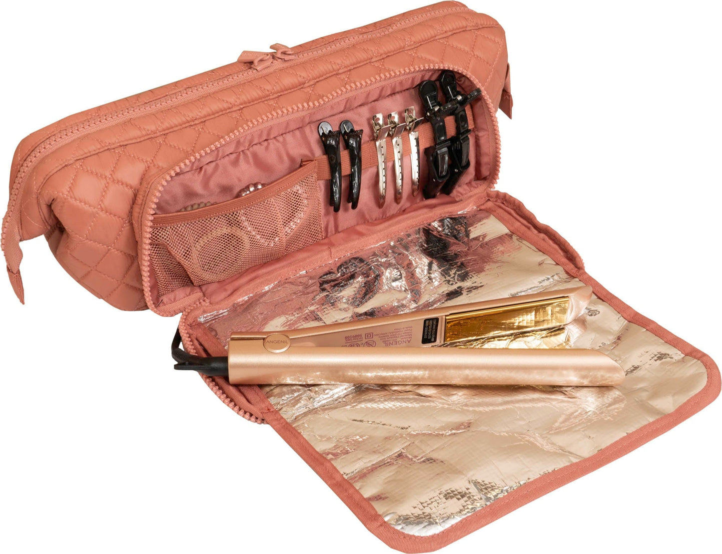 Joan & David Diamond Quilted Puffer Nylon Hair Tool Travel Bag