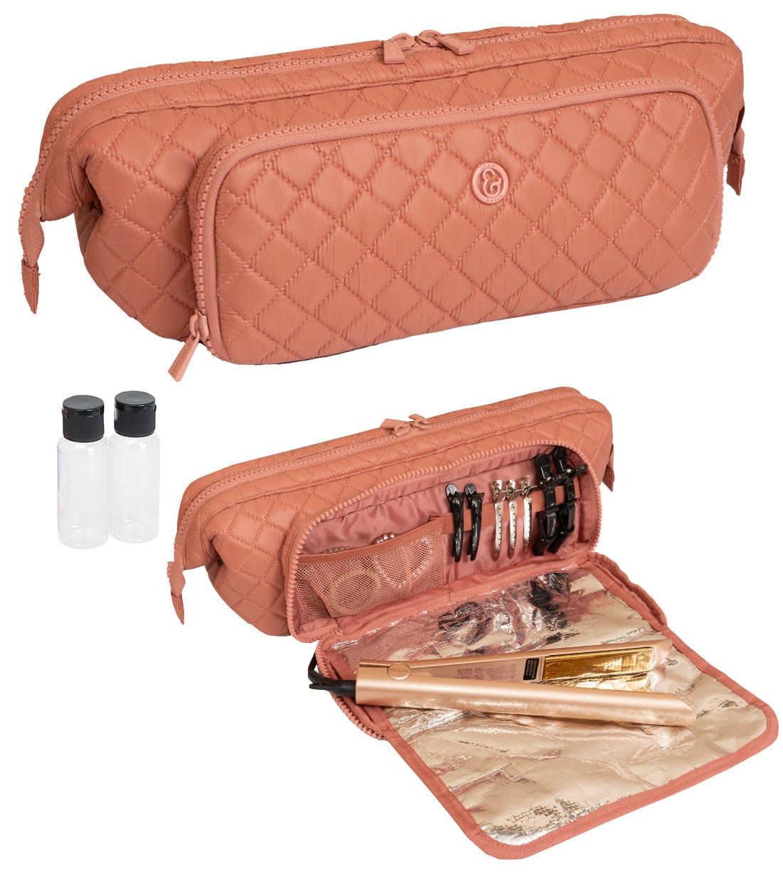 Joan & David Diamond Quilted Puffer Nylon Hair Tool Travel Bag