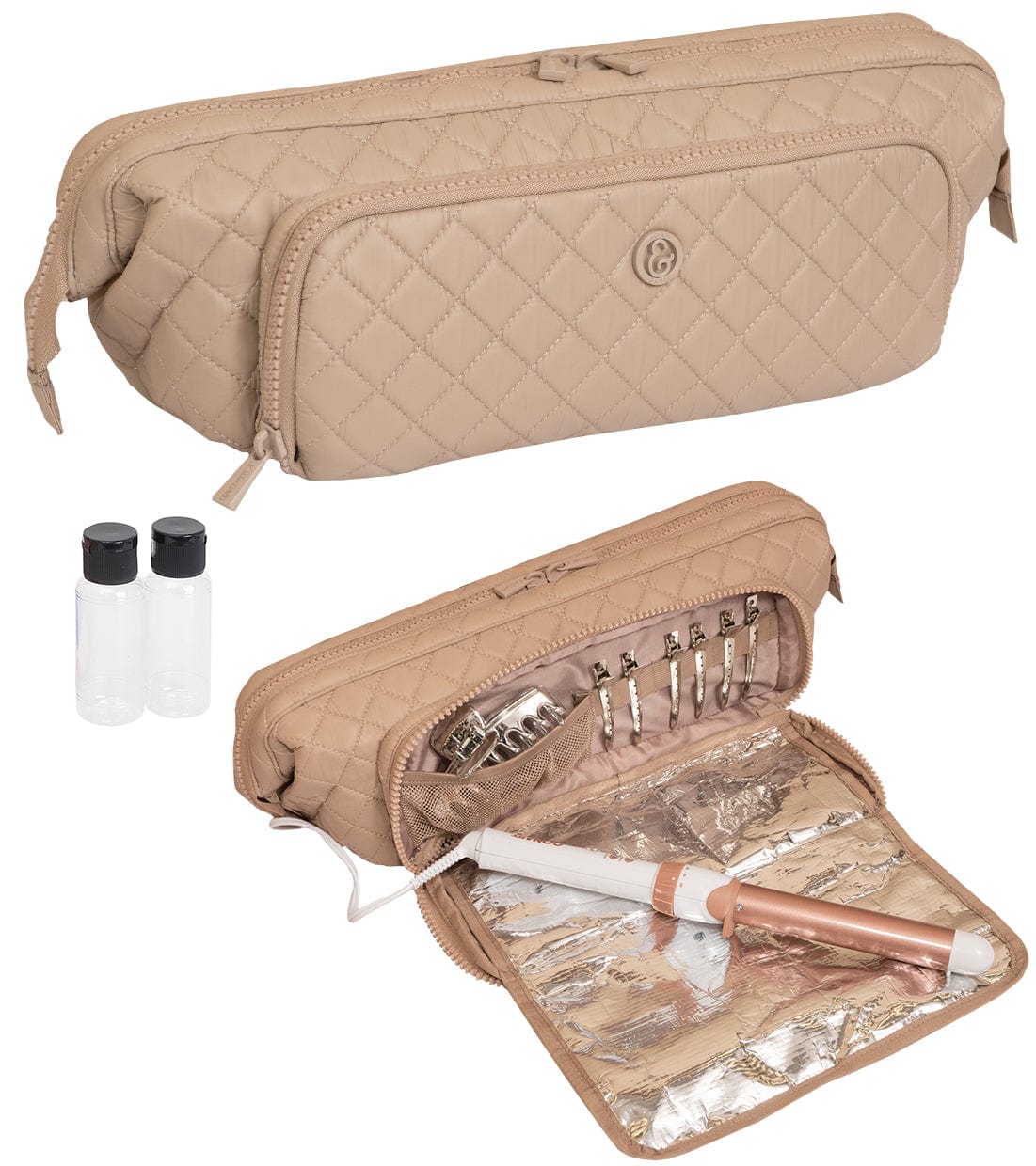 Joan & David Diamond Quilted Puffer Nylon Hair Tool Travel Bag