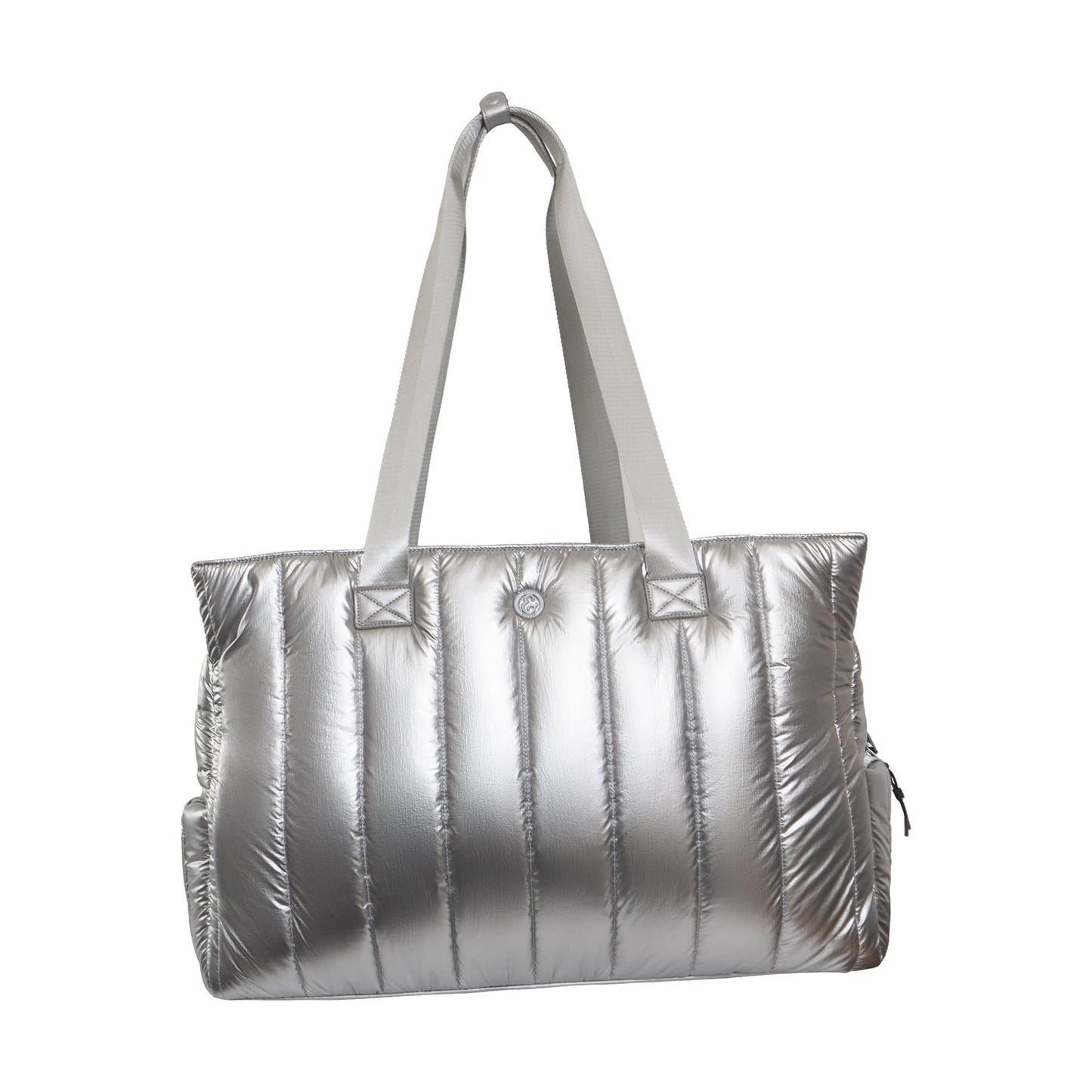 Joan & David Metallic Tubular Quilted Nylon Puffer Tote
