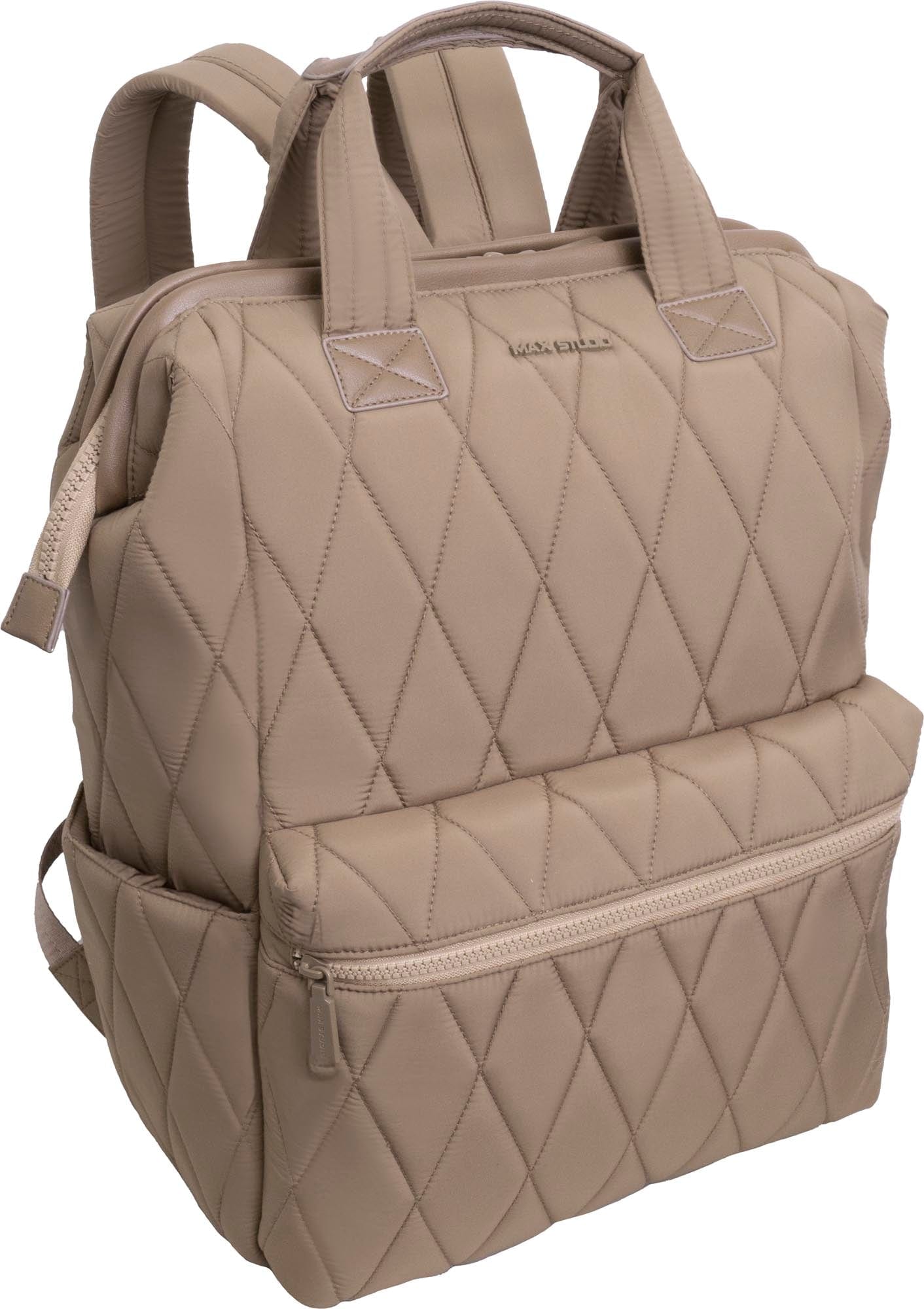 Max Studio Diamond Quilted Nylon Backpack with Front Zippered Pocket