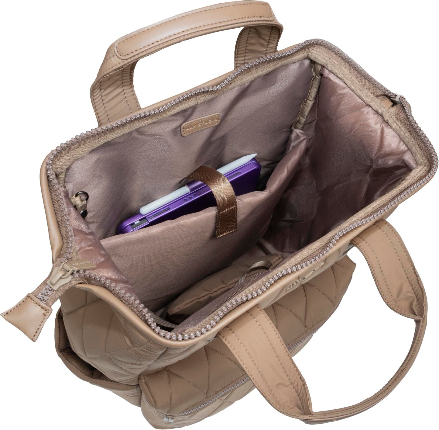 Max Studio Diamond Quilted Nylon Backpack with Front Zippered Pocket