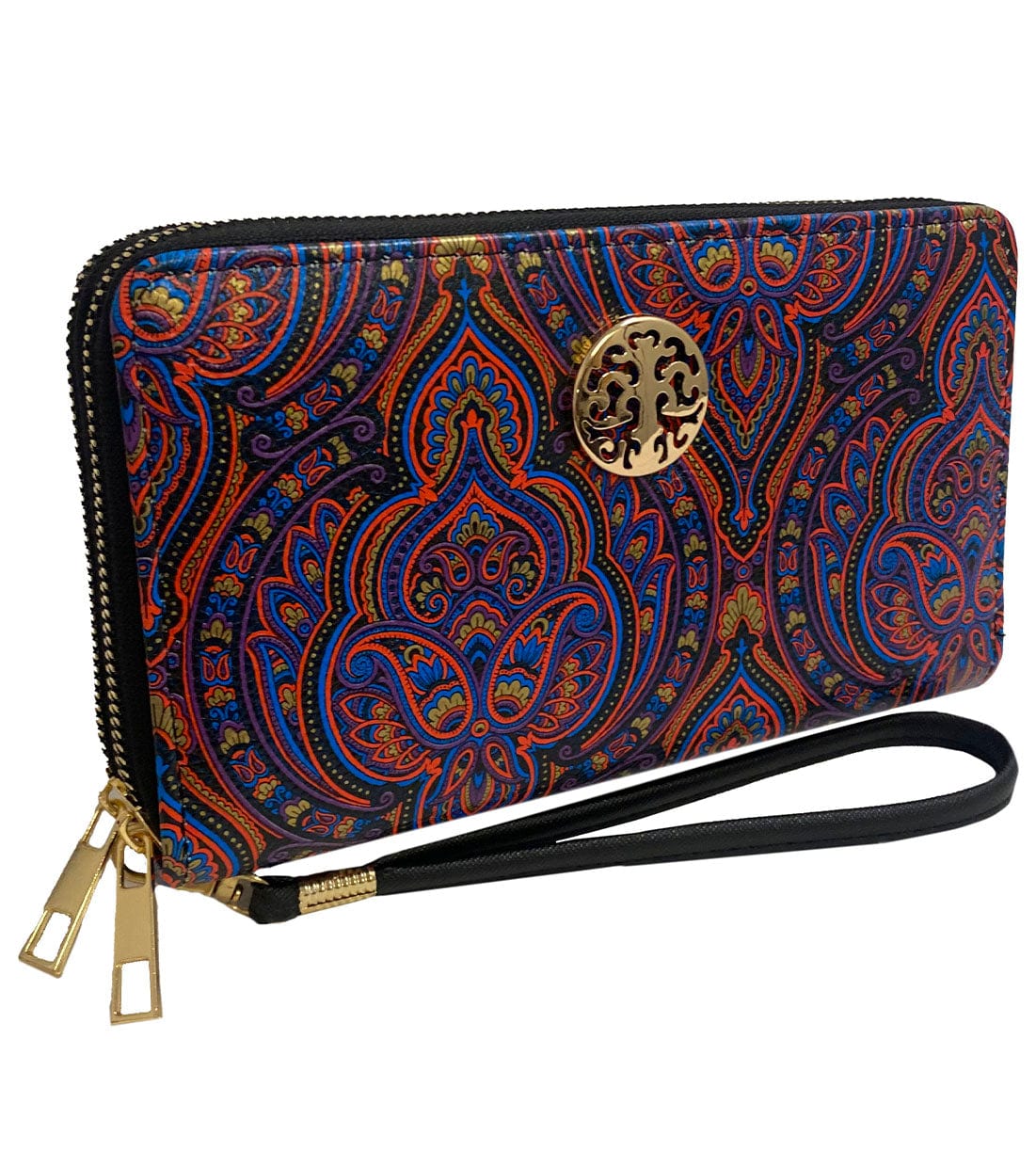Rebecca & Rifka Paisley Print Medallion Double Zip Wristlet Wallet