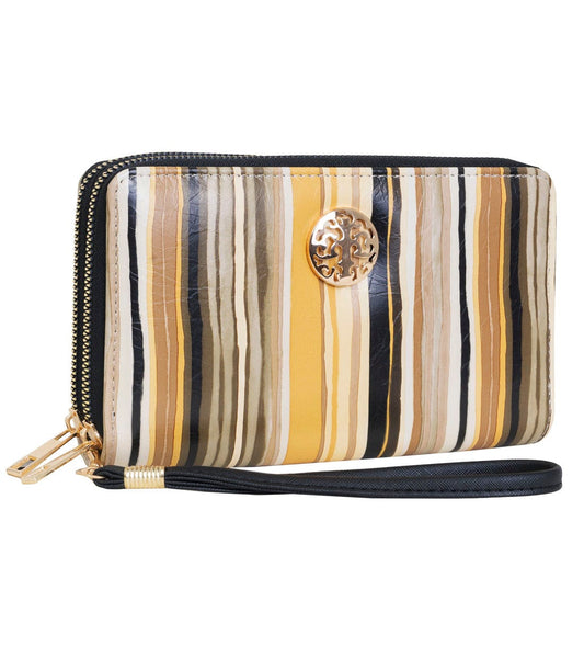 Rebecca & Rifka Multi Stripe Print Medallion Double Zip Wristlet Wallet