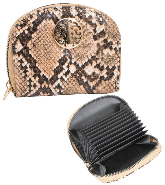 Rebecca & Rifka Round Python Snake Print Accordion Wallet