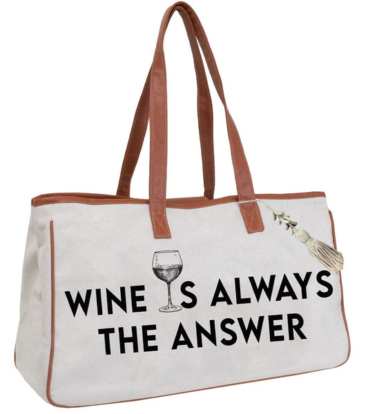 Magid Canvas Wine Tote "WINE IS ALWAYS THE ANSWER"