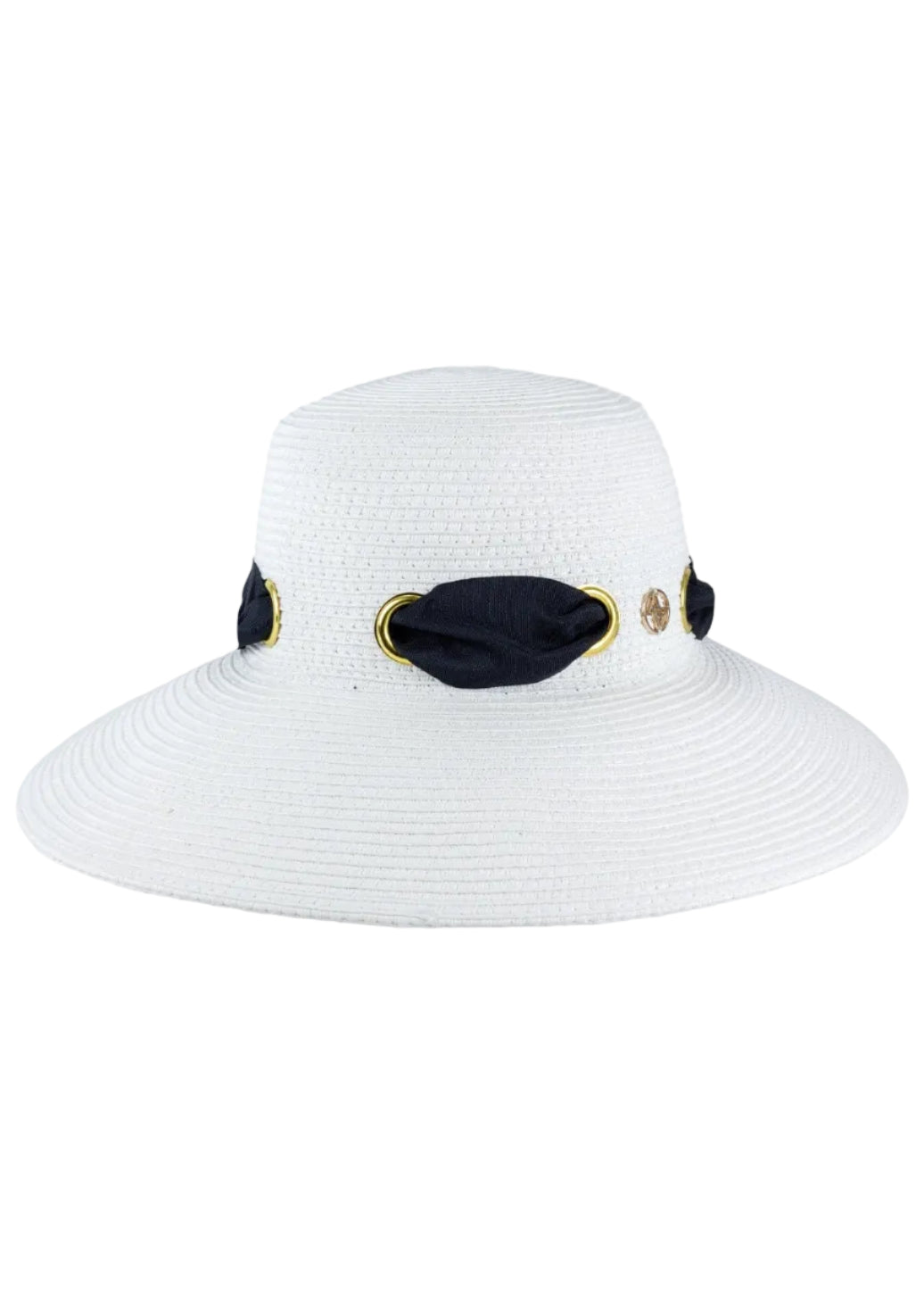 Adrienne Vittadini Straw Grommet Ribbon Floppy Hat