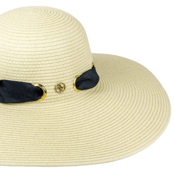 Adrienne Vittadini Straw Grommet Ribbon Large Brim Floppy Hat