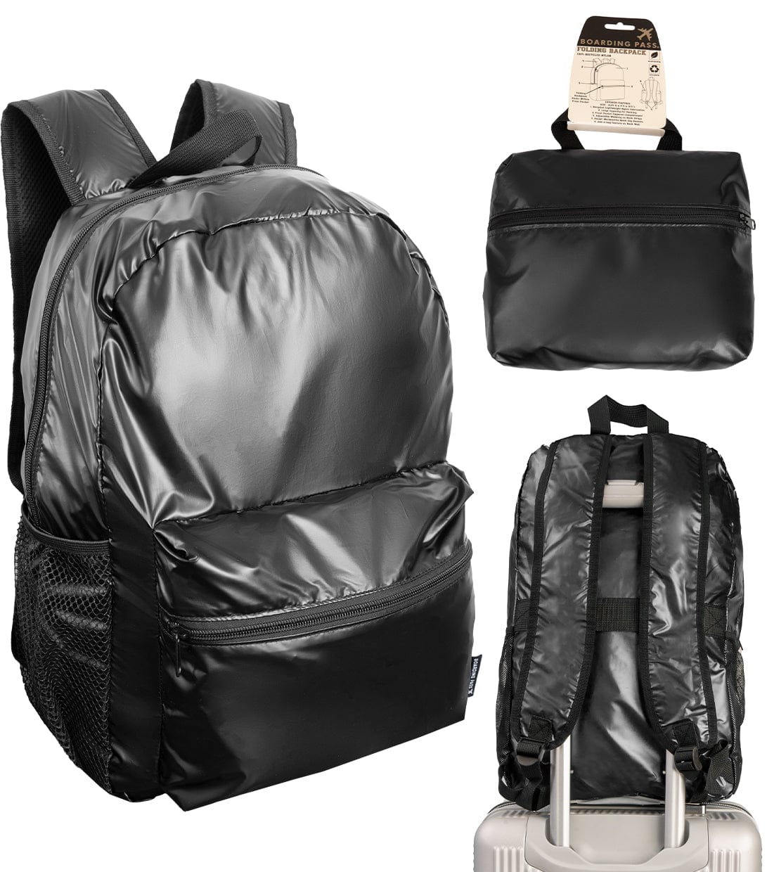 Boarding Pass Recycled Metallic Foldable & Packable Pouch Backpack