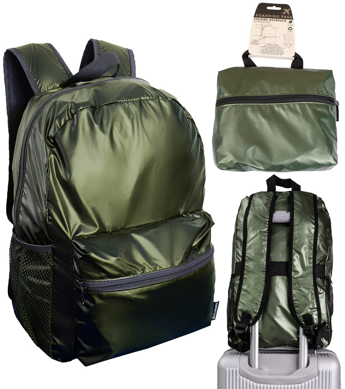 Boarding Pass Recycled Metallic Foldable & Packable Pouch Backpack