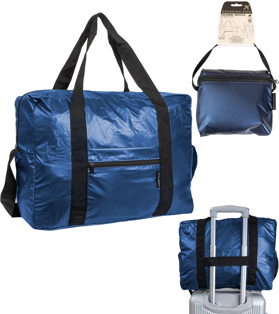 Boarding Pass Recycled Metallic Foldable & Packable Pouch Duffel Travel Bag
