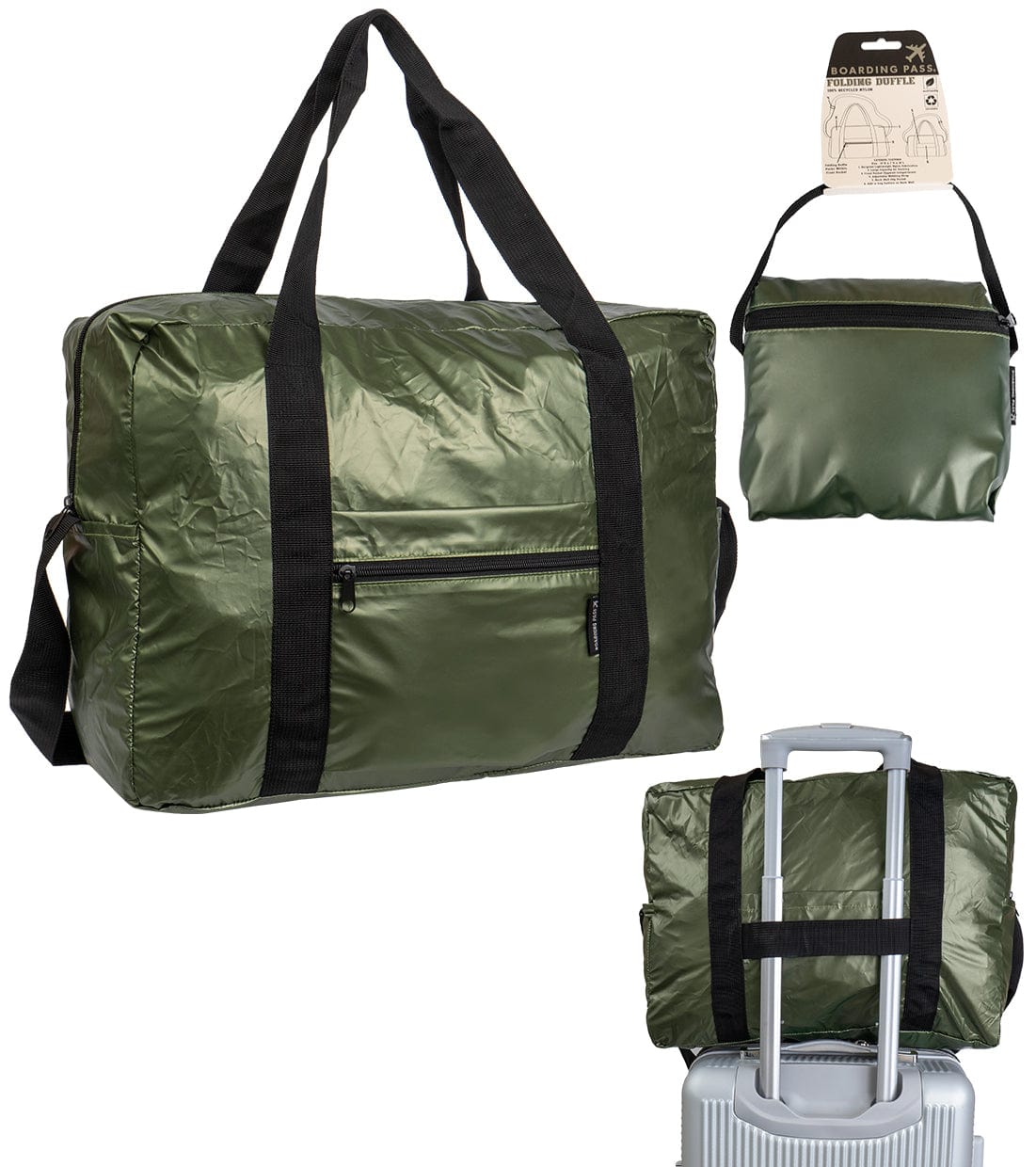 Boarding Pass Recycled Metallic Foldable & Packable Pouch Duffel Travel Bag