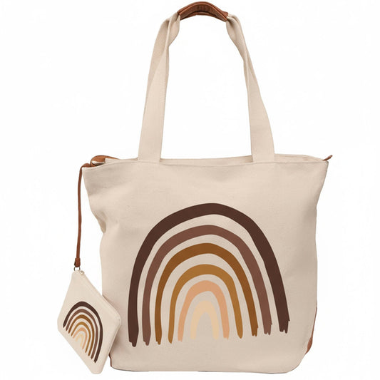 Magid Canvas Sketch Neutral Rainbow Tote With Pouch