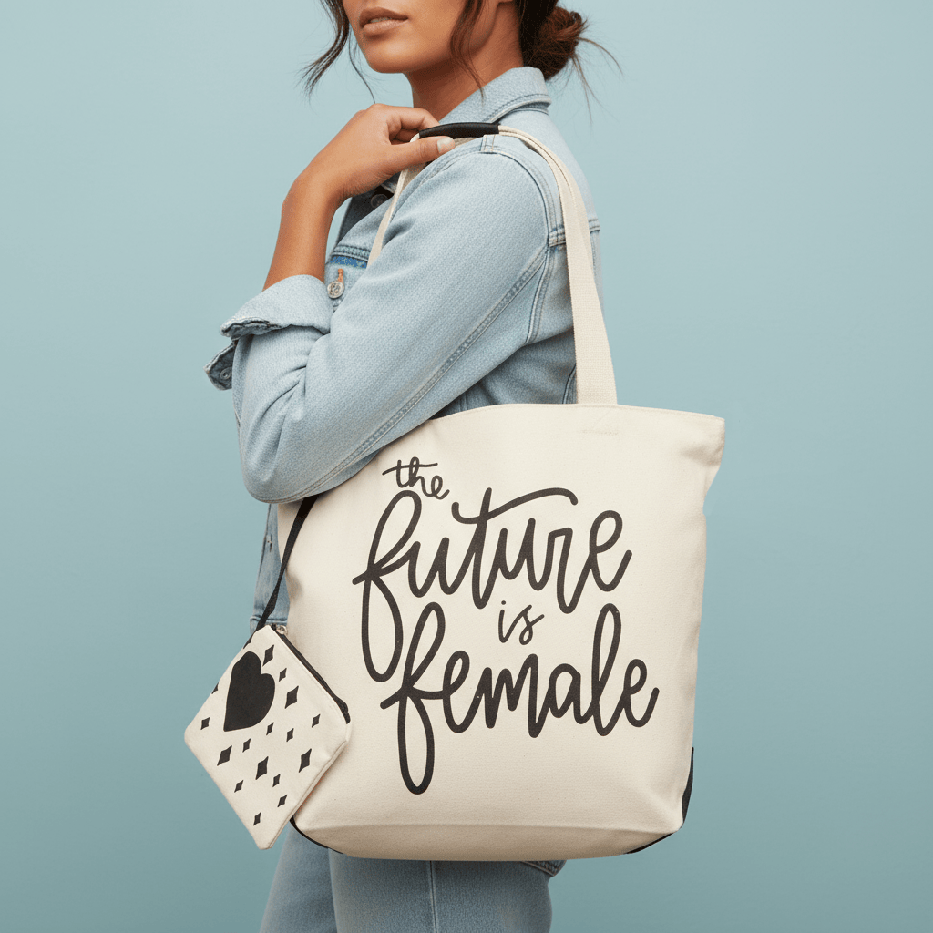 Magid Canvas "THE FUTURE IS FEMALE" Script Tote With Pouch