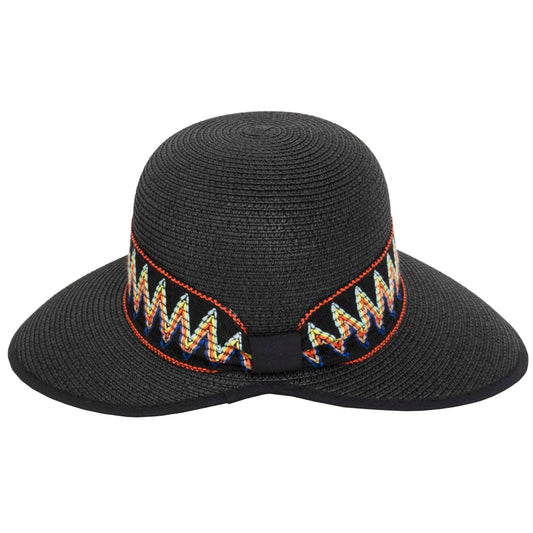 Magid Printed Ribbon & Frayed Brim Straw Garden Hat