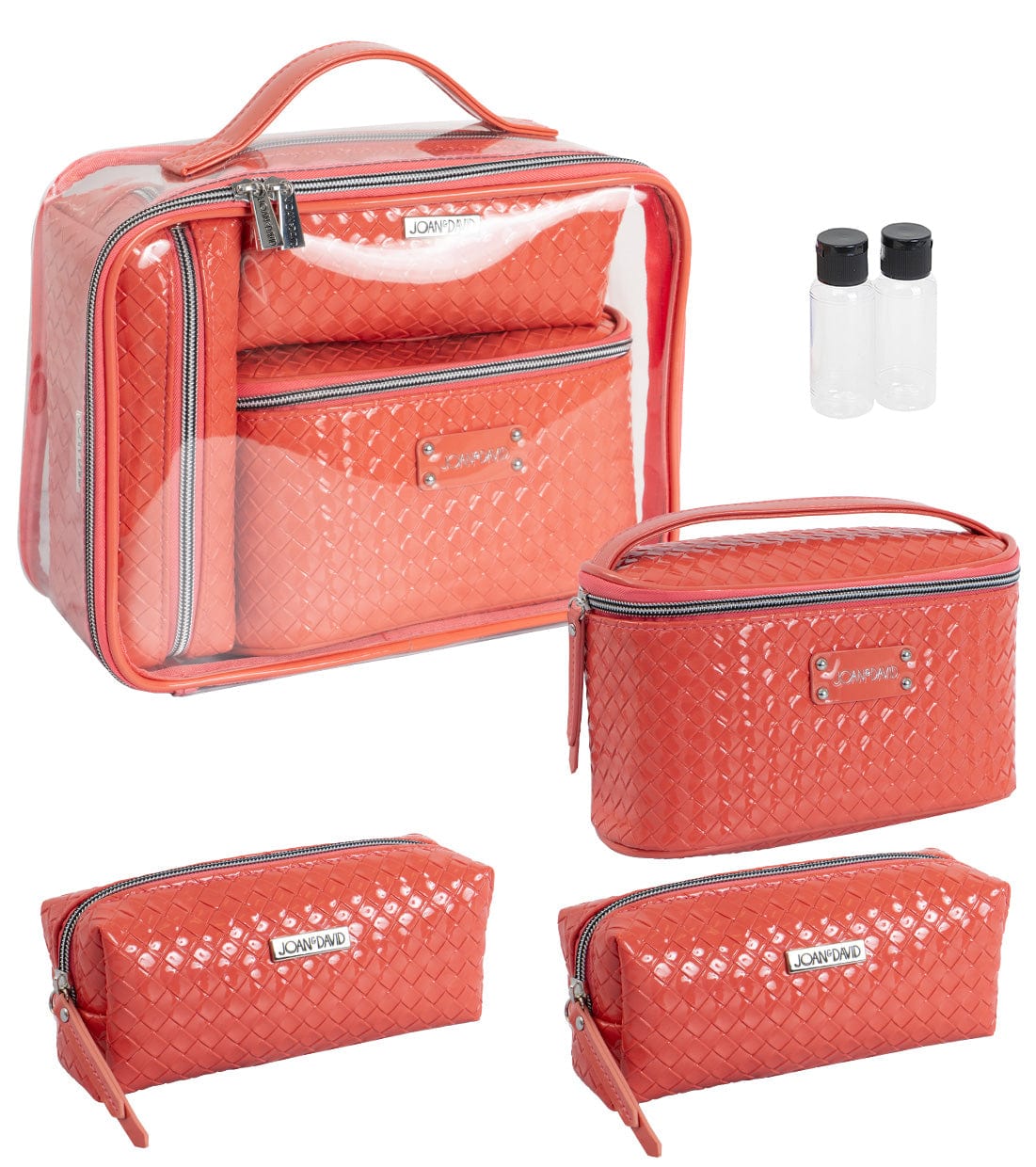 Joan & David Patent Woven 4 Piece Clear Cosmetic Bag Set