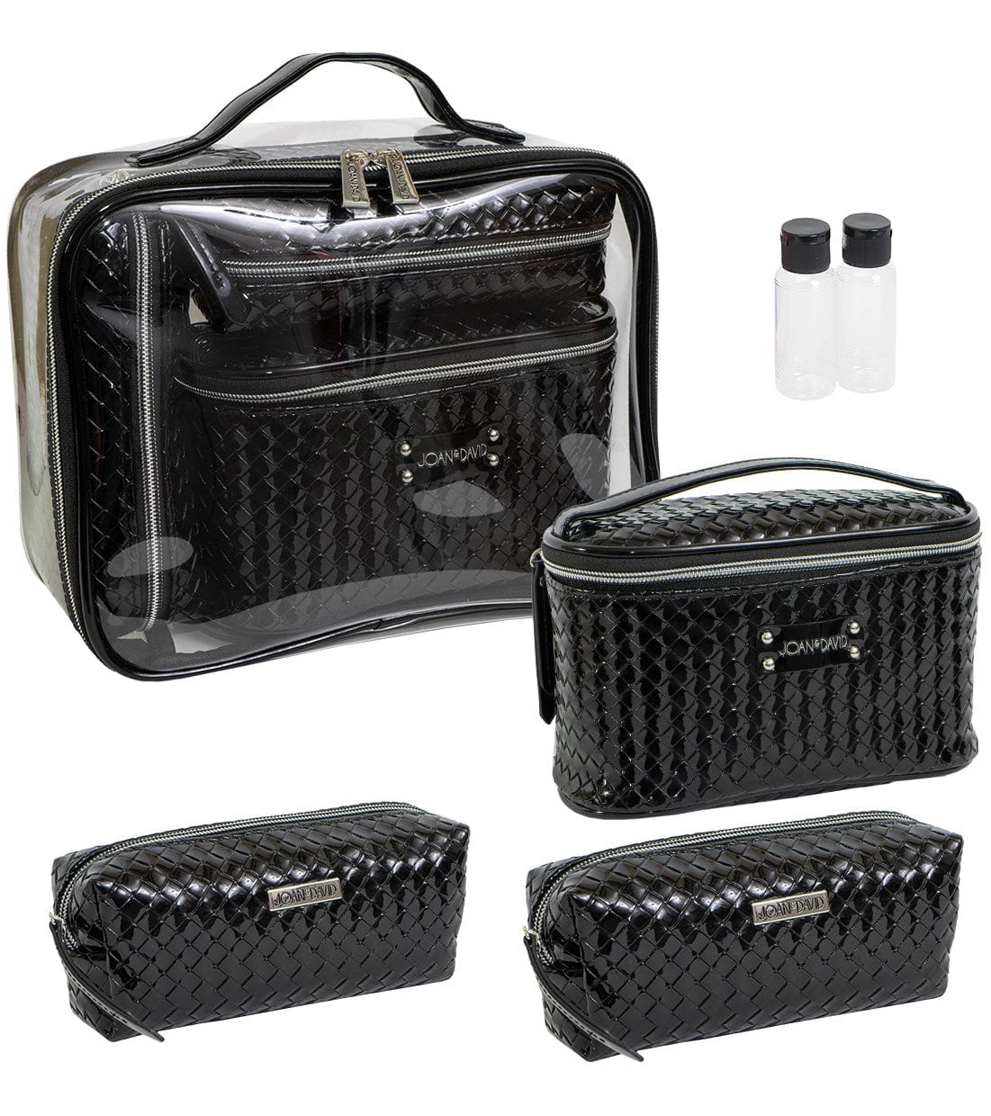 Joan & David Patent Woven 4 Piece Clear Cosmetic Bag Set