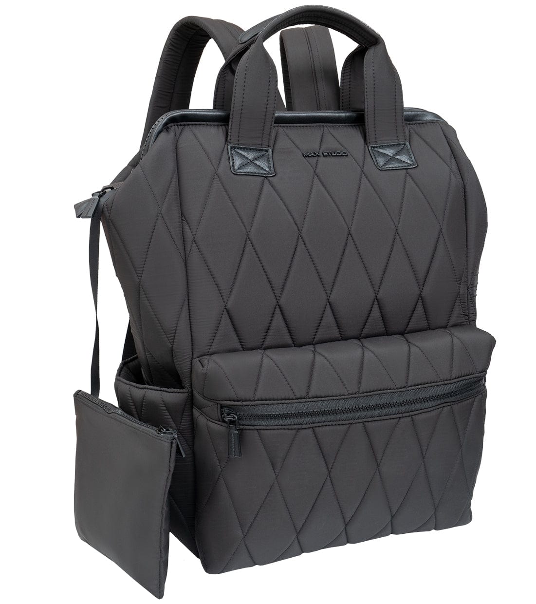 Max Studio Diamond Quilted Nylon Backpack with Front Zippered Pocket