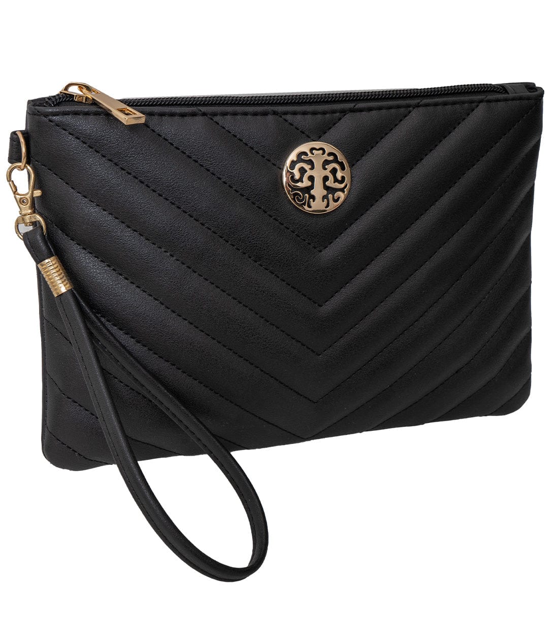 Rebecca & Rifka Smooth Chevron Quilted Medallion Zip Wristlet