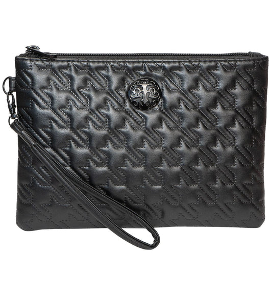 Rebecca & Rifka Smooth Houndstooth Quilt Medallion Zip Wristlet
