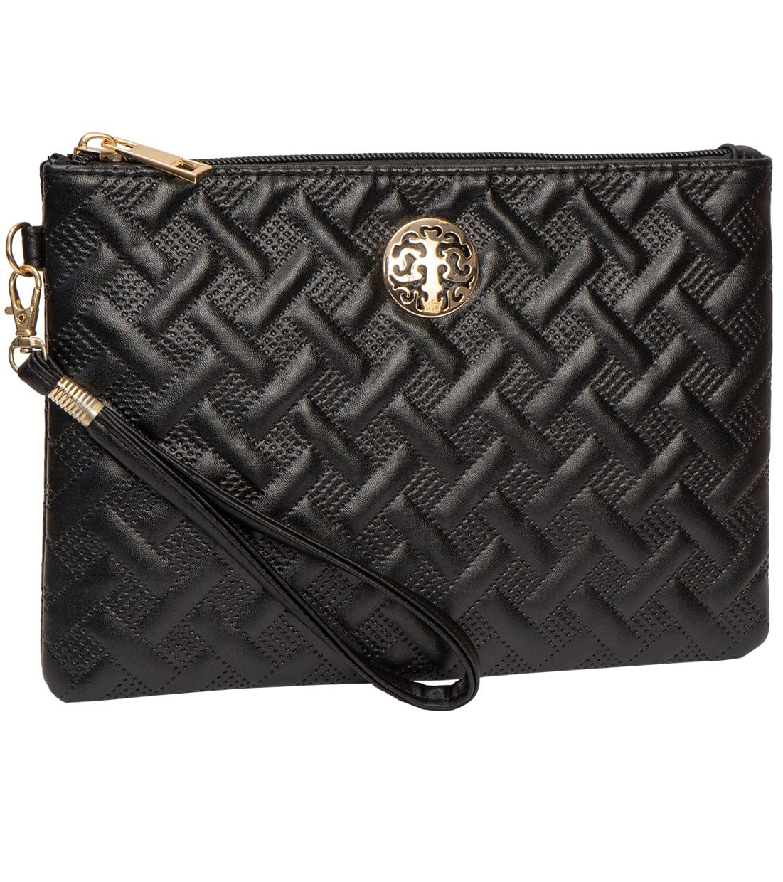 Rebecca & Rifka Smooth Basket Weave Quilt Medallion Zip Wristlet