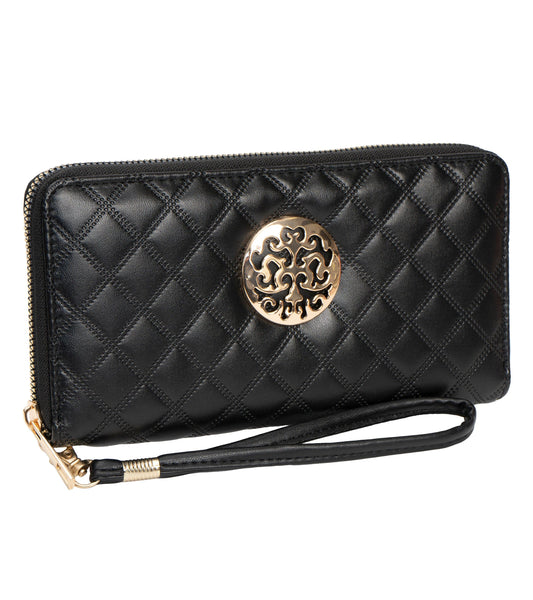 Rebecca & Rifka Smooth Diamond Quilt Medallion Zip Wristlet Wallet